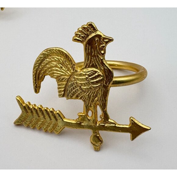 Rooster Napkin Rings Set of 4 Gold Tone Weathervane Rustic Farmhouse Barn Chic - Picture 3 of 7